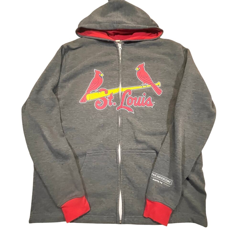 St. Louis Cardinals Zip Hoodie Men XL Gray Red Logo Full Zip Baseball Sweatshirt